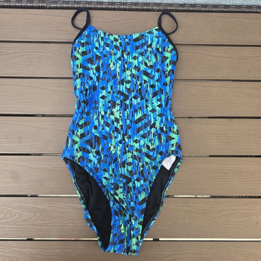 The Finals Women Omega Swimsuit Swanback Green/blue 1 Piece Sz 30 New Sample